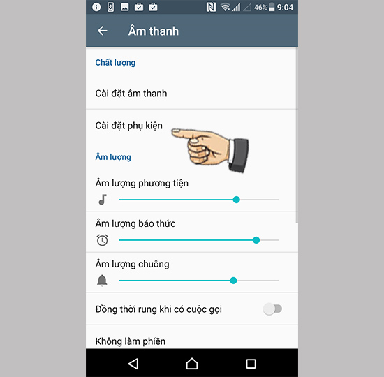 Vào cài đặt phụ kiện